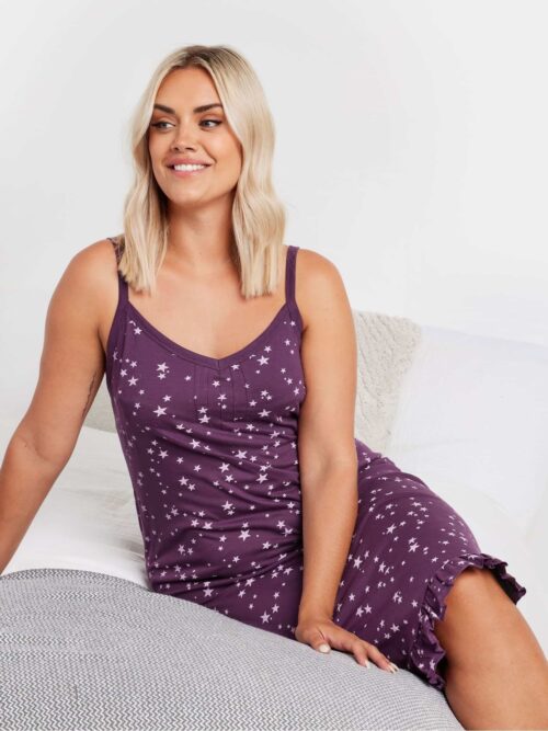 Yours Curve Purple Scattered Star 100% Cotton Chemise