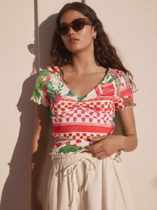 Short Sleeve V-Neck Textured T-shirt