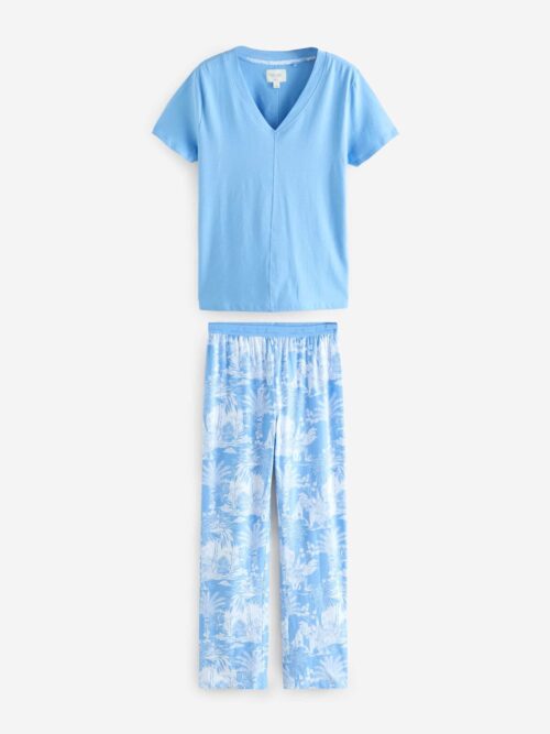 Cobalt Leaf 100% Cotton Short Sleeve Pyjamas