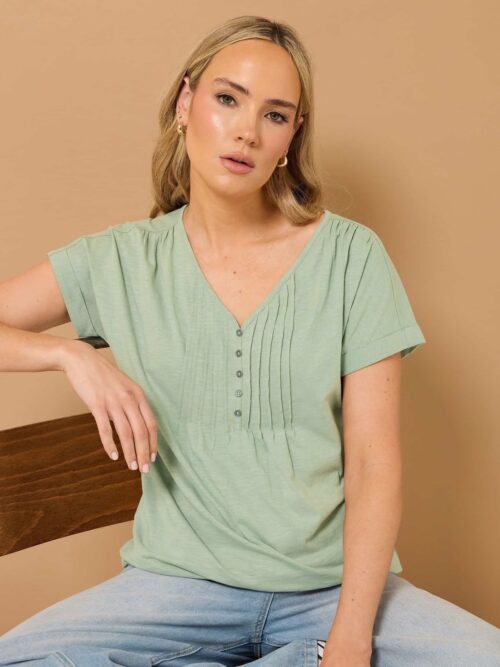 Long Tall Sally 100% Cotton Short Sleeve Pintuck Henley Top
